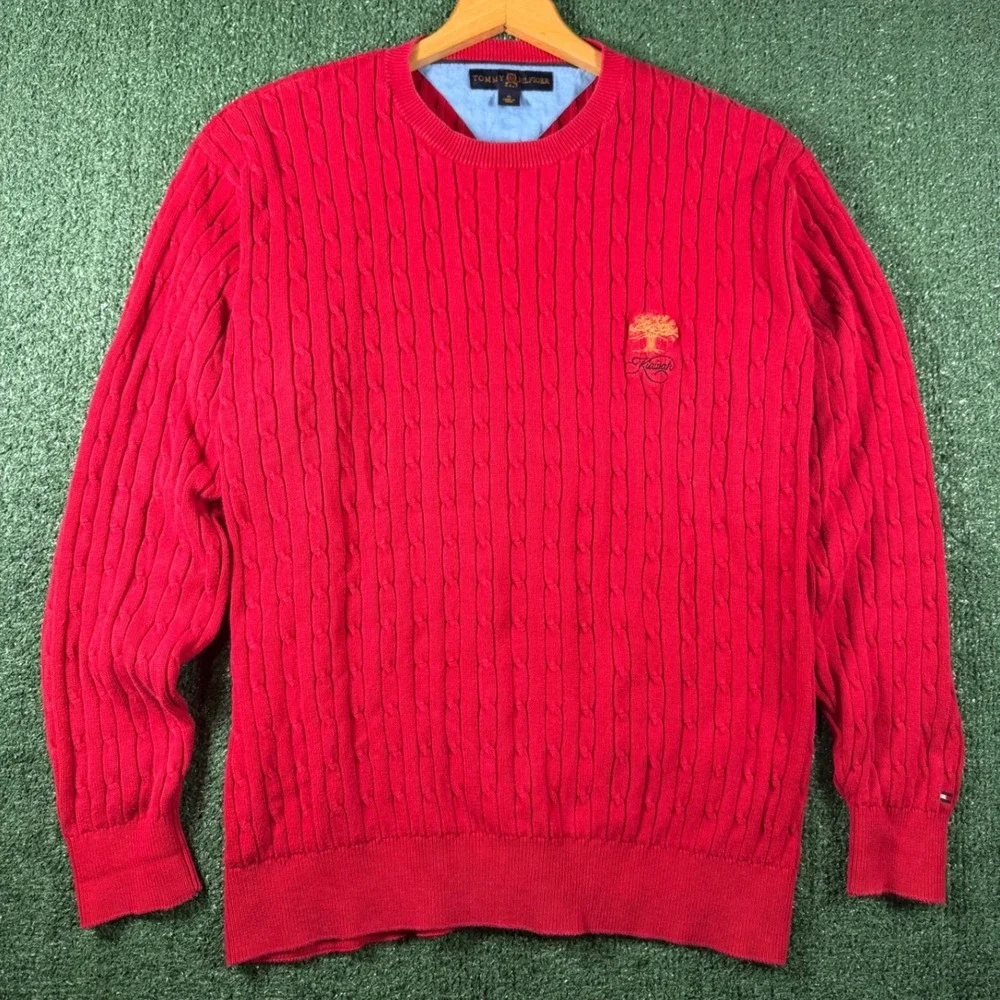 Tommy Hilfiger Sweater Mens M Red Good Cable Knit Golf Kiawah Island Cotton